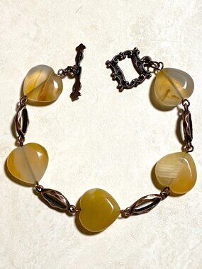 2/$20, Genuine Agate Heart Bracelet, Gemstone & Antique Inspired Copper Links